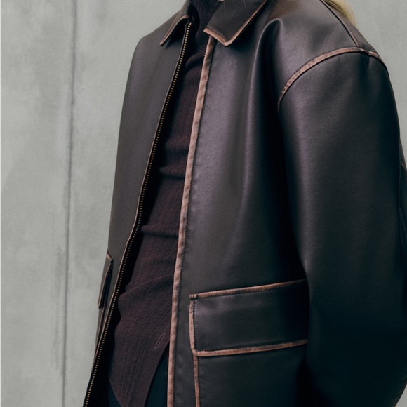 Mango Dark Brown Leather Jacket - Picture 7 of 7